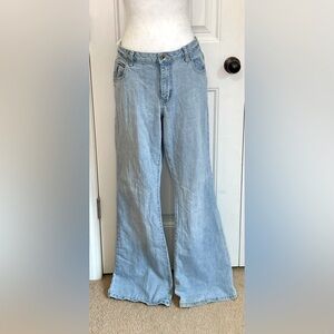 Womens 1970’s Style Wide Leg Baggy Denim Flare Jeans Size 17 Long